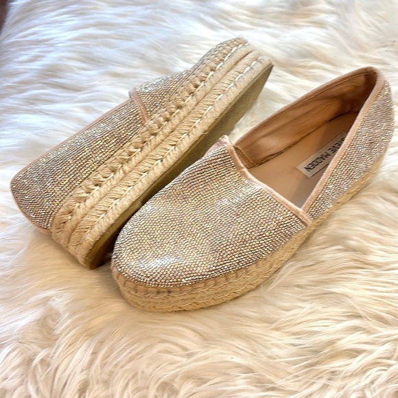 Steve Madden Alexia Crystal Bling Espadrilles Platform Wedge Loafers Sz 8.5 - Picture 2 of 10